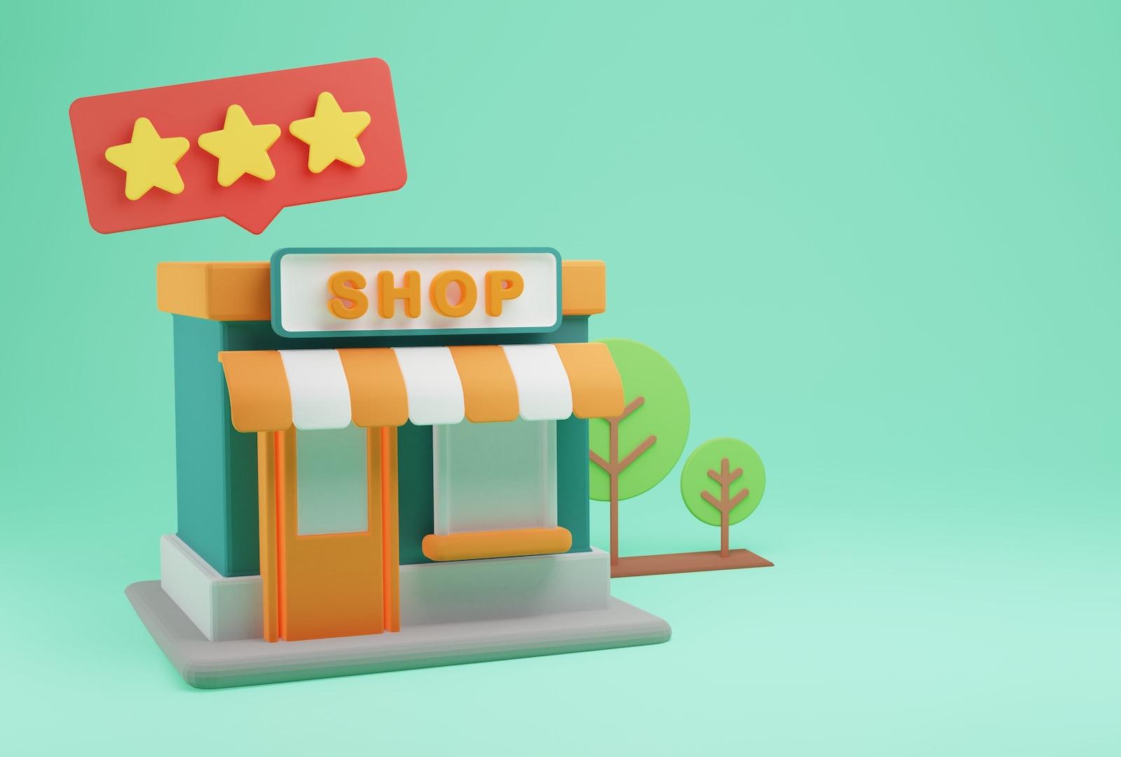 a small toy store with a green background